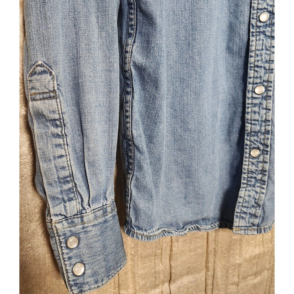Levis Denim Shirt Men Medium Blue Sawtooth Pearl Snap Long Sleeve Casual Classic - Picture 3 of 6